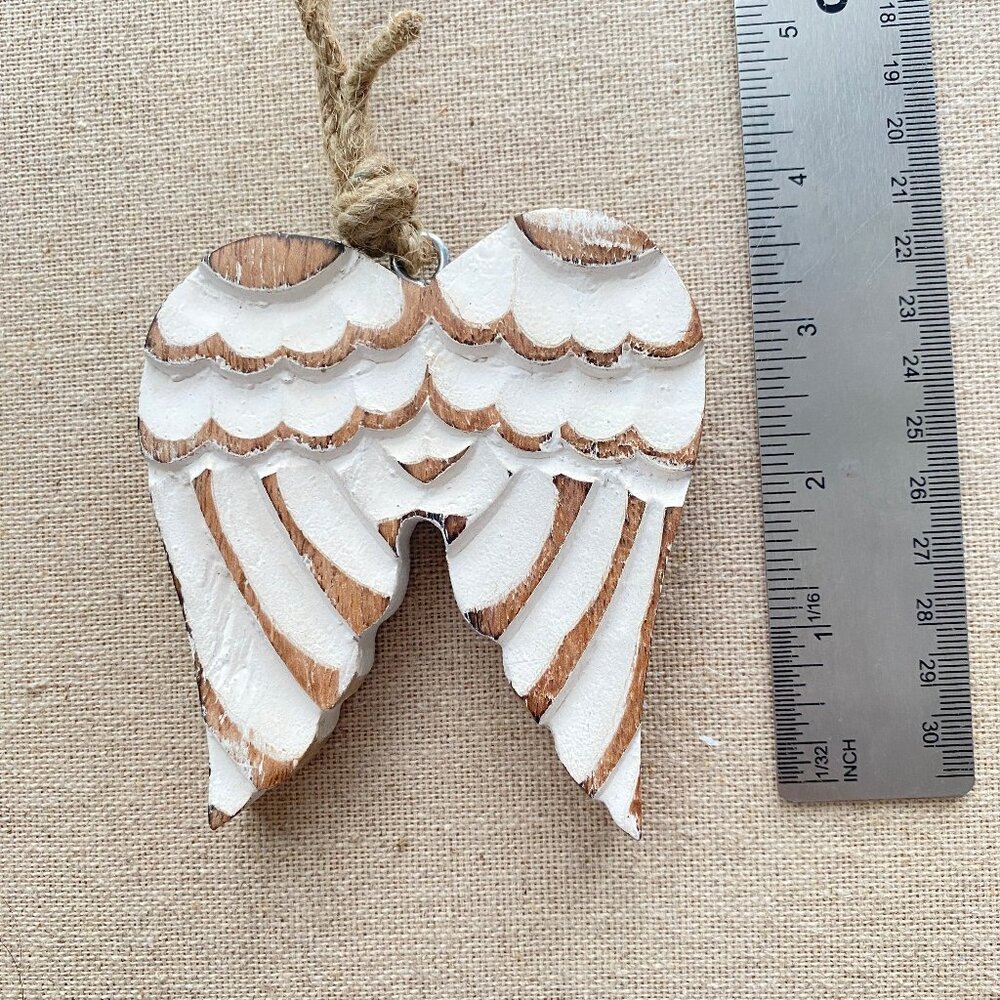 2 for $20 Angel Ornaments – 1 Carved Wood + 1 Sparkly Shell with Beaded Wings - Picture 5 of 14